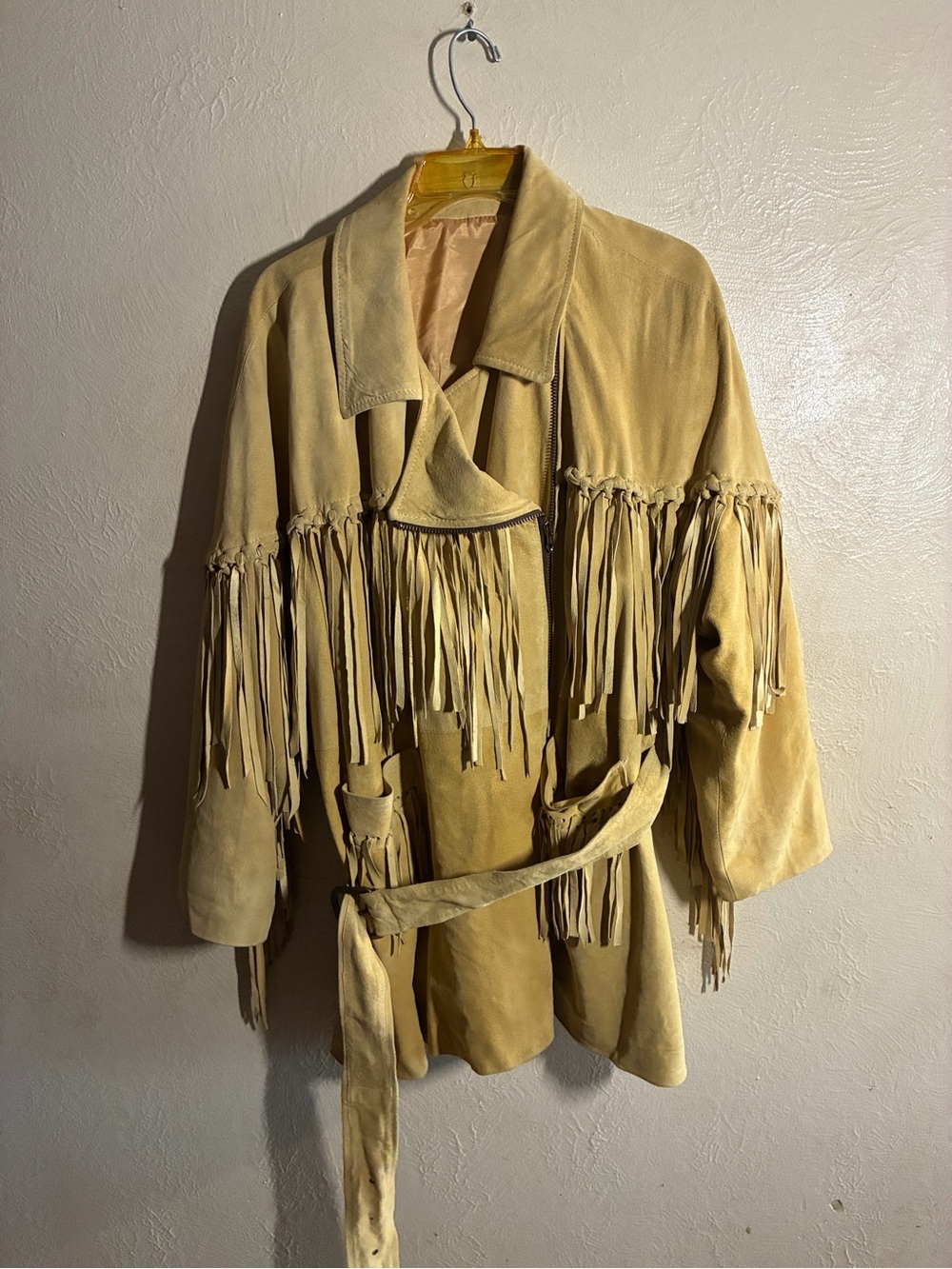 Vintage 80s,Authentic southwestern suede fringe jacket,Mens,Belt,lined,pocket